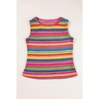 Yellow Ethnic Wavy Pattern Round Neck Sleeveless Top - S thumbnail
