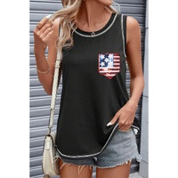 Black Sequined American Flag Patched Exposed Seam Tank Top - S thumbnail