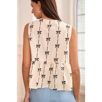 White Bow Printed Tie Closure Ruffled Vest - L thumbnail
