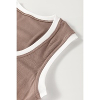 Smoke Gray Ribbed Knit Colorblock Edge U Neck Slim Fit Tank Top - L thumbnail