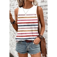 Red Stripe Rainbow Round Neck Tank Top - L thumbnail
