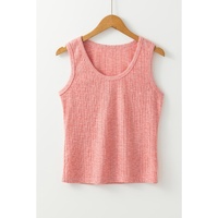 Fushia Solid Color Textured U Neck Slim Tank Top - L thumbnail