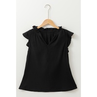 Black Ruffled Shoulder V Neck Shift Tank Top - M thumbnail