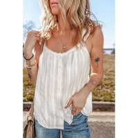 White Lace Crochet Ruffled Buttoned Loose Fit Tank Top - XL thumbnail
