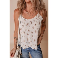 White Floral Pleated Big Bow Back Spaghetti Straps Tank Top - L thumbnail
