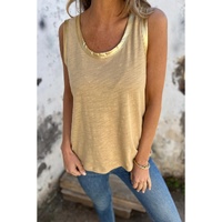 Tan Metallic Sheen Edge Scoop Neck Tank Top - L thumbnail
