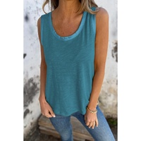 Peacock Blue Metallic Sheen Edge Scoop Neck Tank Top - L thumbnail