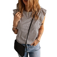 Gray Crew Neck Ruffled Striped Tank Top - S thumbnail