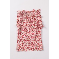 Red Floral Print Ruffled Mock Neck Sleeveless Top - XL thumbnail
