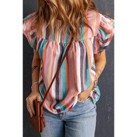 Azura Exchange Striped Tiered Ruffle Cap Sleeve Top - S thumbnail