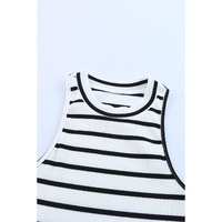 White Striped Print Ribbed O-neck Sleeveless Top - L thumbnail
