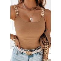 Brown Gold Chain Straps Rib Knit Tank Top - L thumbnail