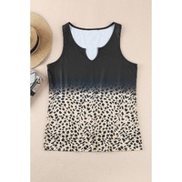 Black Gradient Leopard Split Neck Tank Top - S thumbnail