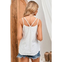 Azura Exchange White Eyelet Strappy Scoop-Neck Tank Top - L thumbnail