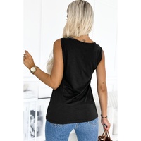 Black Laser Cut Slits Twist Front Tank Top - M thumbnail