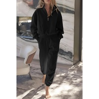 Black Half Zip up Pullover Active Top and Joggers Set - S thumbnail