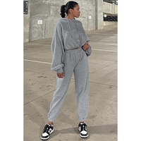 Gray Solid Drop Shoulder Hoodie and Joggers Activewear Set - M thumbnail