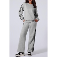 Light Grey Solid Color Side Striped Sweatshirt Active Set - 2XL thumbnail