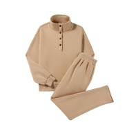 Parchment Solid Half Button Sweatshirt and High Waist Sweatpants Set - 2XL thumbnail