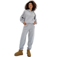 Gray Solid Exposed Seams Hoodie and Joggers Activewear Set - L thumbnail
