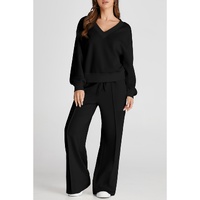 Black V Neck Cropped Seamed High Waist Sports Wear - L thumbnail