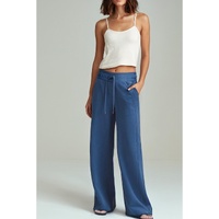 Sail Blue Drawstring High Waist Wide Leg Pocketed Sweatpants - L thumbnail