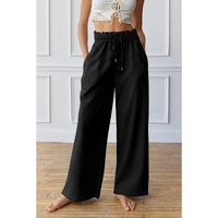 Black Elastic High Waist Drawstring Sweatpants - L thumbnail