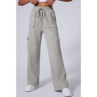 Light Grey Multi Pockets Lace-up High Waist Wide Leg Workout Pants - S thumbnail