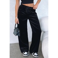Black Solid Drawstring Waist Wide Leg Pants - XL thumbnail