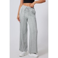 Gray Seamed Drawstring High Waist Wide Leg Sweatpants - M thumbnail
