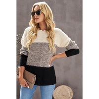 Black Color Block Netted Texture Pullover Sweater - M thumbnail