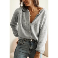 Hollow Out Buttoned Knit Cardigan - S thumbnail