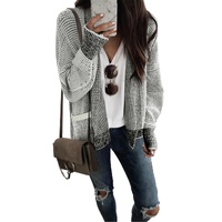 Gray Chunky Waffle Knit Oversized Collar Cardigan - 2XL thumbnail