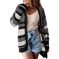 Black Colorblock Textured Knit Buttoned Cardigan - L thumbnail