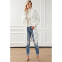 White Rhombus Hollowed Knit Open Front Cardigan - XL thumbnail