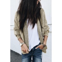 Apricot Plaid Contrast Trim Open Front Cardigan - L thumbnail