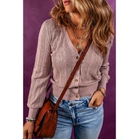 V Neck Buttoned Textured Sweater Cardigan - L thumbnail
