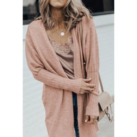 Smoke Gray Ribbed Trim Puff Sleeve Open Cardigan - L thumbnail