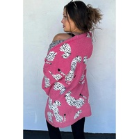 Azura Exchange Rose Red Cheetah Pattern Open Front Knitted Cardigan - M thumbnail