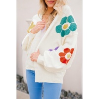 White Flower Jacquared Bubble Sleeve Open Cardigan - M thumbnail