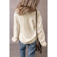 Apricot Pleated Sleeve Hollow Detail Button Sweater Cardigan - S thumbnail