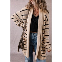 Black Stripe Shawl Neckline Open Cardigan with Pockets - L thumbnail