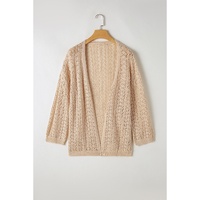 Apricot Hollow Out Knit Drop Shoulder Open Front Cardigan - S thumbnail