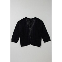Black Hollow Out Knit Drop Shoulder Open Front Cardigan - L thumbnail
