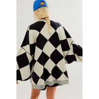 Black Colorblock Drop Shoulder Buttoned Loose Cardigan - L thumbnail