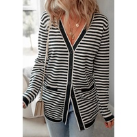 Black Stripe Long Sleeve Button up Tunic Cardigan - M thumbnail