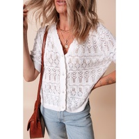 White Frenchy Hollow Out Knitted V Neck Cardigan - M thumbnail
