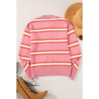 Pink Stripe Drop Shoulder Buttons Cardigan Sweater - 2XL thumbnail