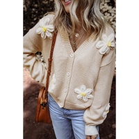 Parchment Elegant Flower Decor Button Front Cardigan - L thumbnail
