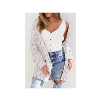 White Confetti Rib Knit Long Sleeve Cardigan - L thumbnail